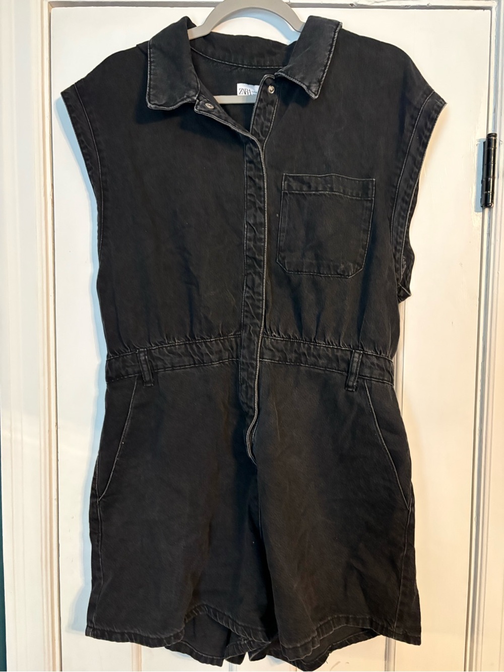 Zara Black Sleeveless Denim Romper